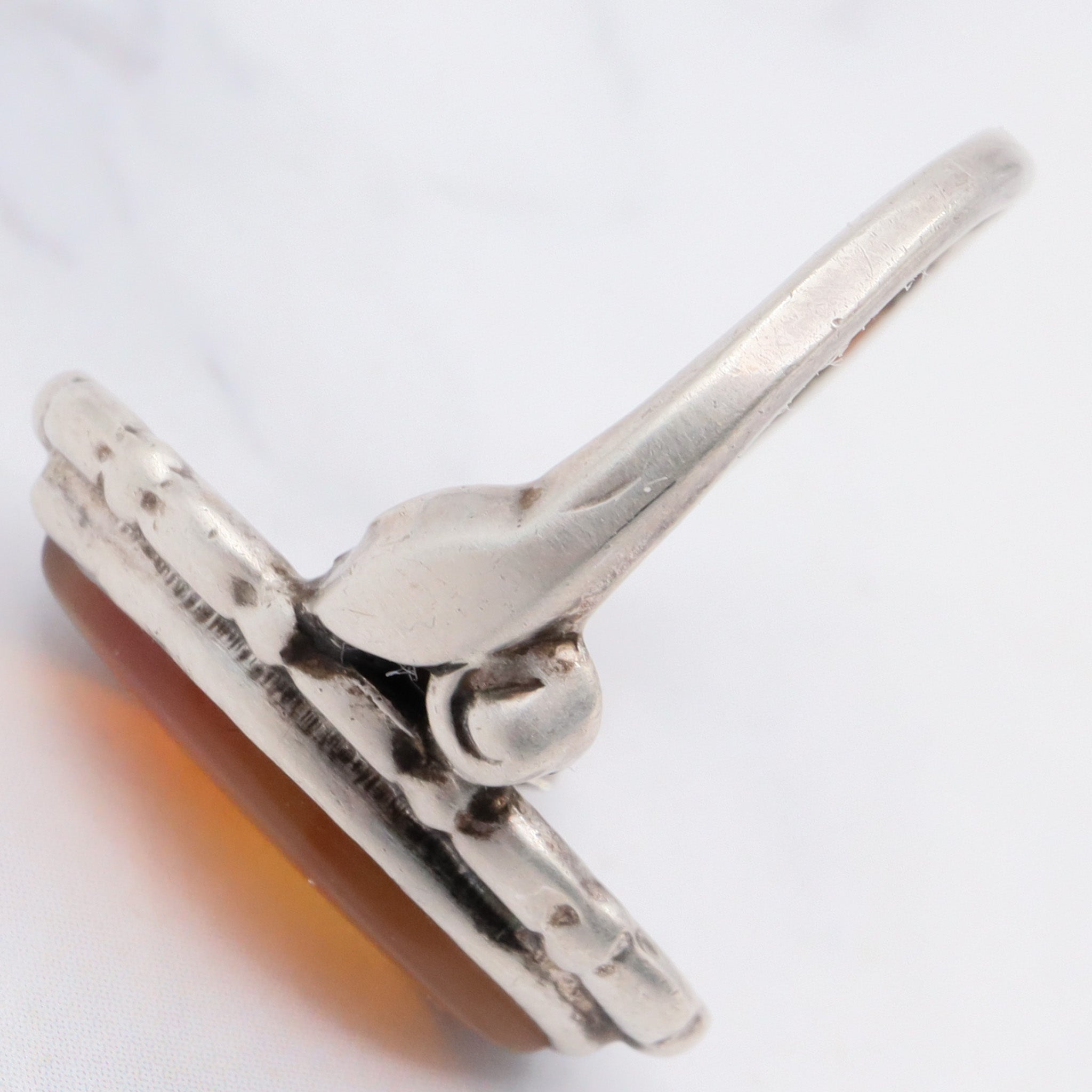 Antique Art Deco Uncas sterling & carnelian agate ring, sz 5.25